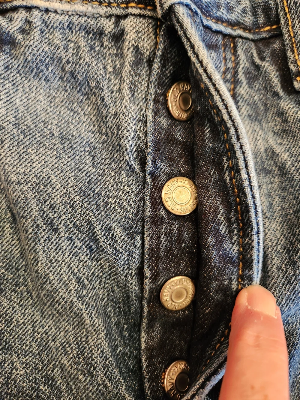 Old Navy Extra High Waisted Button Fly OG Straight Patchwork Jeans Size 10 Taper - Picture 10 of 15